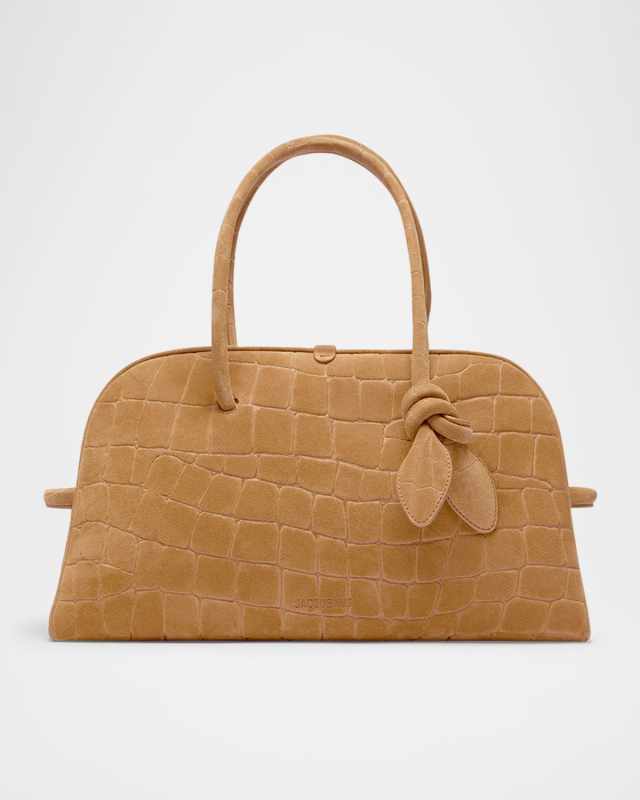 Le Turismo Croc-Embossed Suede Top-Handle Bowling Bag